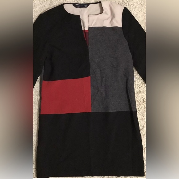 ZARA WOMAN color block gray black red color block long sleeve stretchy dress XS - Picture 2 of 4